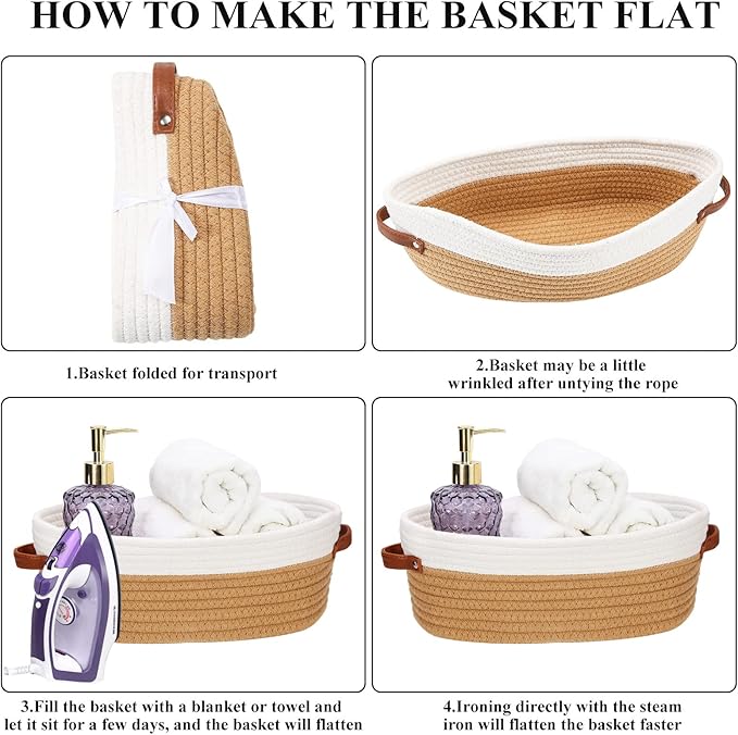 Bathroom Countertop Organizer Basket, Cotton Rope Woven Storage Basket Toilet Paper Decorative Basket for Bathroom, Bedroom, Living Room, Entryway 13"x6.3"x4.3" (Off White/Jute)