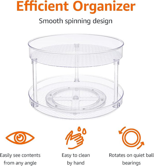 Amazon Basics 2 Tier Lazy Susan Turntable Organizer for Condiments, 12" Diameter, Clear