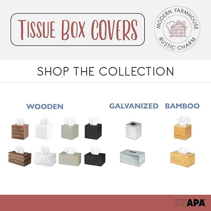 Ilyapa Wood Tissue Box Cover Rectangular - Rustic Farmhouse Black Wooden Tissue Holder