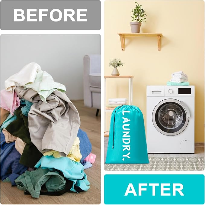 4 Pack XL Travel Laundry Bag, Machine Washable Dirty Clothes Organizer with Drawstring,Large Enough to Hold 4 Loads of Laundry, Easy Fit a Laundry Hamper or Basket Travel Essentials 24" x 36"