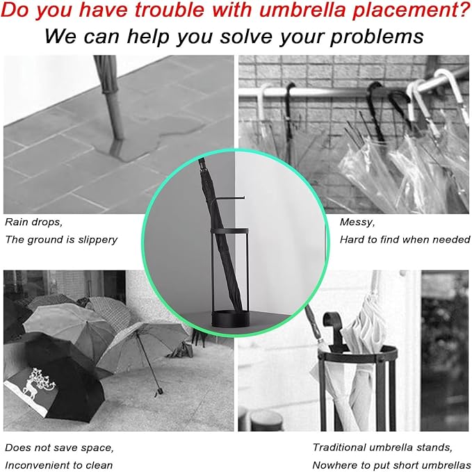 Golden Rust Proof Umbrella Holder, Entrance Drain Umbrella Bucket, Steel Circular Umbrella Holder, Umbrella Storage Rack, Suitable for use in Homes, Offices, Hotel Lobbies (Black)