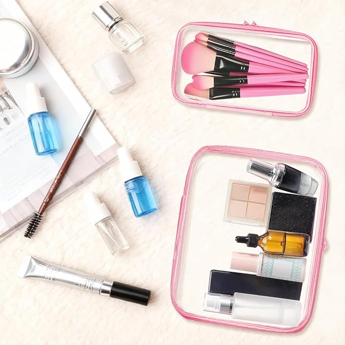 Topfinder Clear Hard Shell Zipper Case,Clear Toy Storage Pouch,Waterproof Transparent Organizer Comestic Case for Travel, Office, Home (Pink, 3*S)