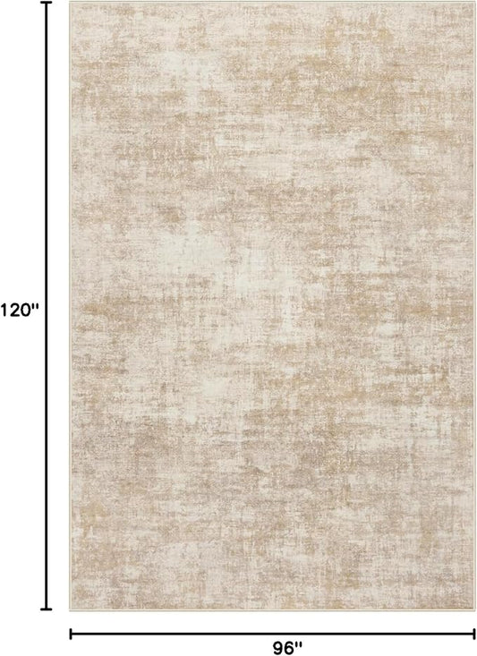 8x10 Area Rugs Washable Rug: Modern Abstract Living Room Rug Soft Anti-Skid Thin Carpet Indoor Floor Non-Shedding Carpets for Bedroom Dining Room Farmhouse Nursery Home Office Beige