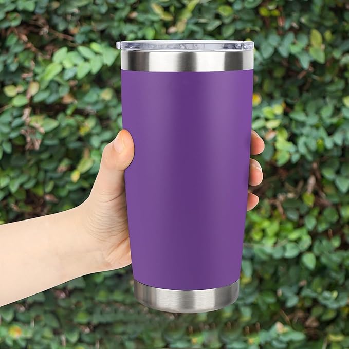 20oz Stainless Steel Tumbler with Lid, Travel Mug - Double Wall Vacuum Powder Coated Cup - Purple, 1 Pack