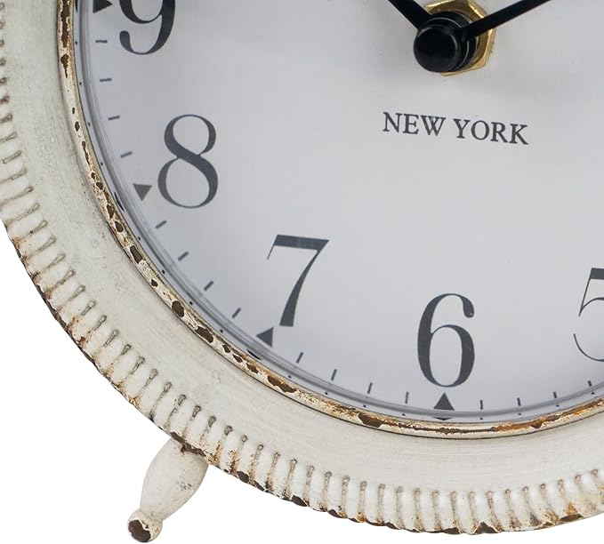 NIKKY HOME Table Clock, Vintage Desk Clock, Antique White Finish Table Clocks, Non-Ticking Battery Operated Decorative Shelf Clock for Living Room Bedroom Gift Clocks