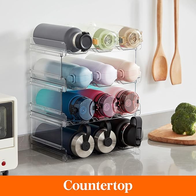 Lifewit 4 Tier Stackable Water Bottle Organizer for Cabinet, Plastic Bottle Holder Fits 12 Bottles/Tumblers up to 3.8" Diameter for Pantry/Countertop/Cupboard, 28 x 19 x 34 cm/11 × 7.5 × 13.4"