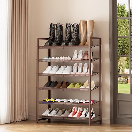 6-Tier Metal Large Shoe Rack,Tall Shoe Rack for Closet,entryway,Garage, with Adjustable Flat or Angled Shelves, Hold 20-26 Pairs Shoes