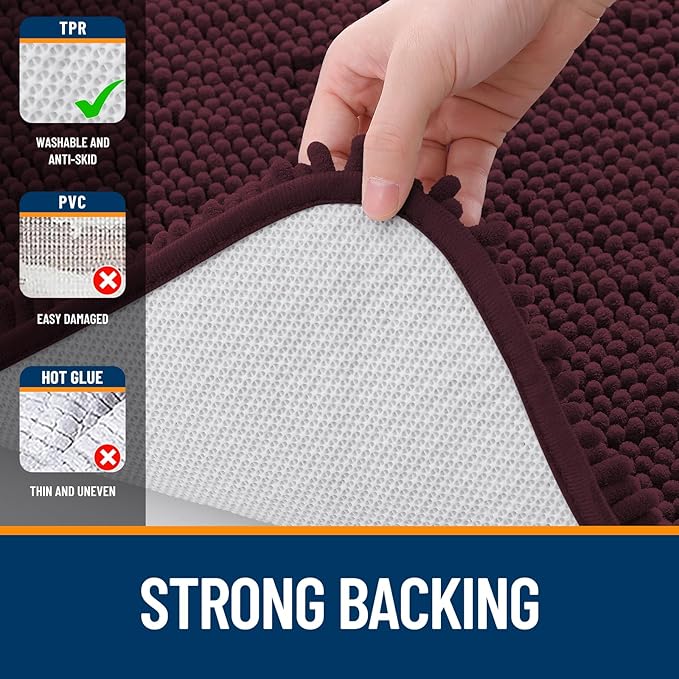 OLANLY Large Bathroom Rugs 45x27, Extra Soft Absorbent Chenille Bath Rugs, Rubber Backing Quick Dry, Machine Washable Bath Mats for Bathroom Floor, Tub and Shower, Home Decor Accessories, Black Cherry