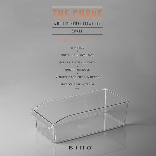 BINO | Plastic Storage Bins, Small | THE CURVE COLLECTION | Multi-Use Organizer Bins | Storage Containers Kitchen, Pantry and Home Organization | Fridge Organizers | Pantry Organization and Storage