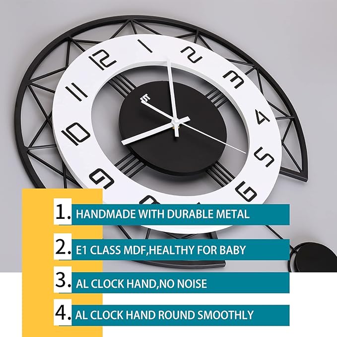 Large Wall Clock for Living Room Decor Modern Silent Pendulum Wall Clock for Home House Kitchen Bedroom Decorative Big Wall Clock Non Ticking Battery Operated Quartz for Indoor Bathroom 14 Inch