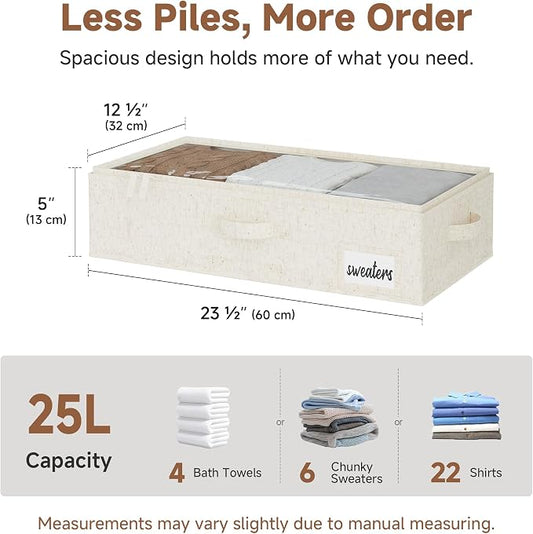 StorageWorks Under Bed Storage Containers - Underbed Storage with Handles and Label Holder, 2 Pack Ultra-thick Fabric Underbed Bins, Closet Organizer for Clothes, Blankets, Sweater