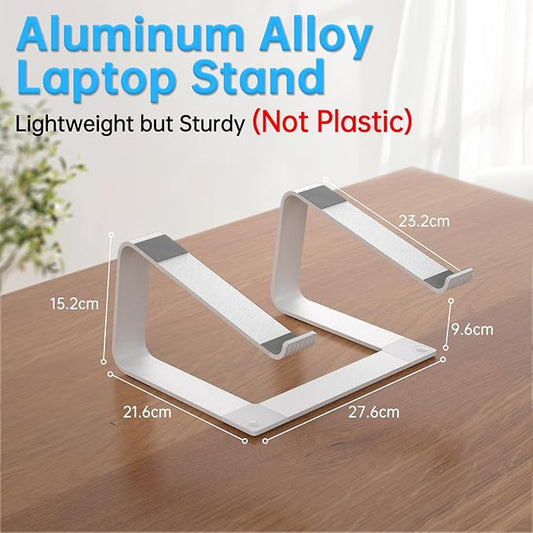 GleYo Laptop Stand for Desk Portable Computer Riser Metal Notebook Holder Printer Stand Office Desk Accessories Compatible with MacBook Air, Pro, Dell, HP, Lenovo and All 10-16" Laptops, Silver