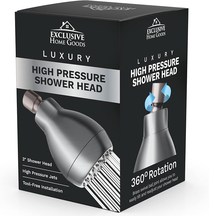High Pressure Shower Head - Powerful Deluxe Bathroom Showerhead with Strong Spray Stream and Small Silicone Nozzles - Universal Fit Works with High and Low Water Flow Showers Matte Charcoal -1.8 GPM