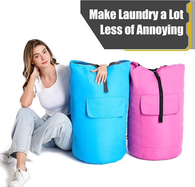 Backpack Laundry Bag, 115L Heavy Duty Extra Large College Laundry Backpack, Dirty Clothes Bag with Shoulder Straps, Laundry Hamper Bag with Drawstring Closure for College Dorm, Apartment Pink