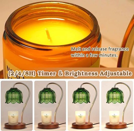Funistree Green Candle Warmer Lamp with Timer, Christmas Gifts, Dimmable Flower Candle Lamp Warmer, Vintage Birthday Gifts for Women, Mom, Female Friend, Aromatic Candle Light for Yankee Candles