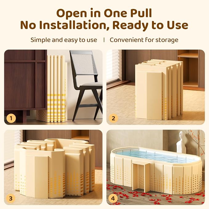 Portable Foldable Bathtub, Freestanding Bathtub No Installation, Bathroom SPA Soaking Bath Tub, Shower Stall Collapsible Hot & Ice Bath Tub (Yellow with Storage Rack, 47.2"L x 21.6"W x 19.6"H)