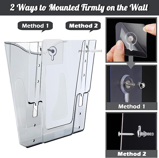 10 Pack Acrylic Wall Pocket File Holders Single Pocket Wall Mount File Organizer Hanging Mail Magazines Organizers for Office Home Classroom(Transparent Black)