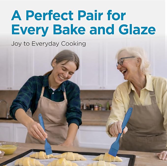 Kitchen Mama WaltzGrip Platinum Silicone Basting Pastry Brush: Set of 2 Heat-Resistant Brushes Utensils for Cooking, Baking, Grilling, Barbecue, and Spreading Oil, Butter, Egg - Dishwasher-Safe (Blue)