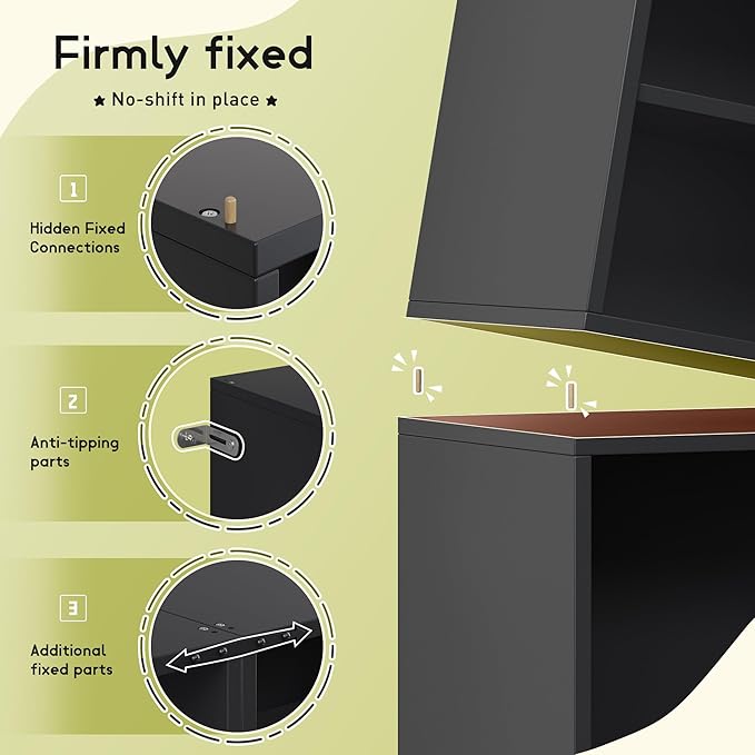 2 Cube Bookshelf Organizer, DIY Wooden Open Book Shelf with Anti-Tip Design, Cube Storage Shelf Organizer for Bedroom, Office, Dorm, Black