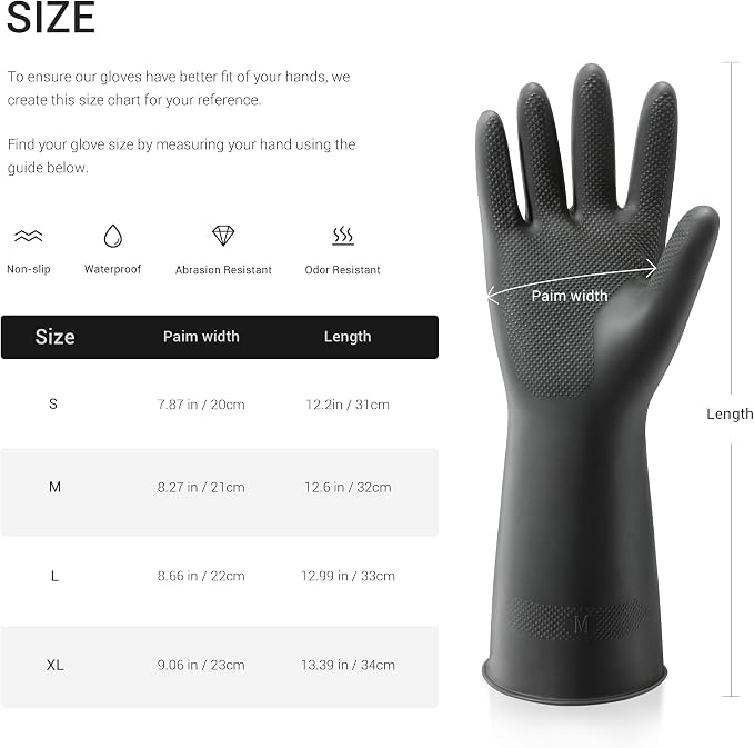 ThxToms 3 Pairs Dishwashing Gloves, Reusable Latex Cleaning Gloves for Housework Kitchen Bathroom, Durable Flexible & Anti-slip, Smooth Lining, Easy On & Off, Small, Black