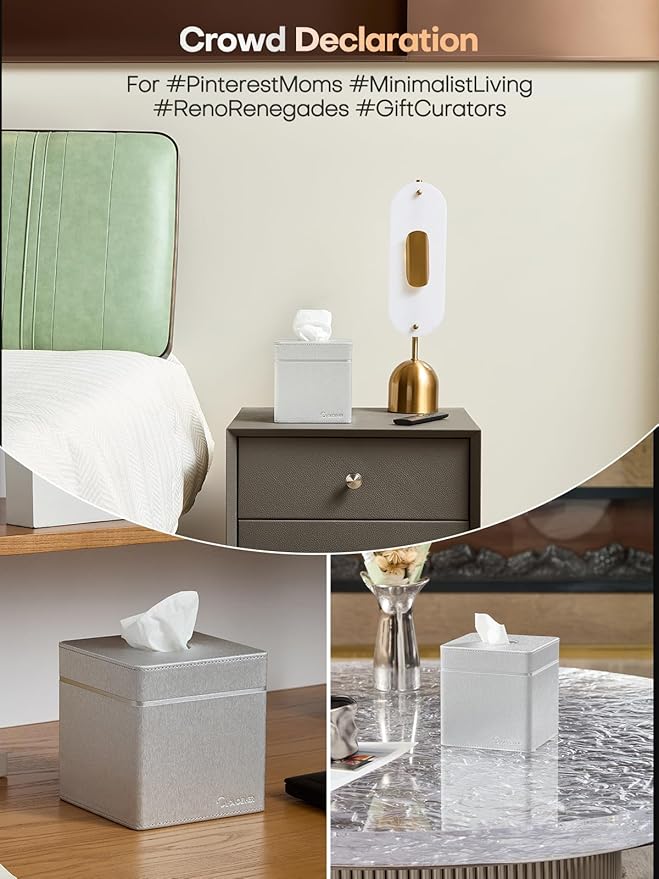 Cloudever Tissue Box Holder Cover, Modern PU Leather Square Decorative Tissue Holder Organizer-Woven New Off White