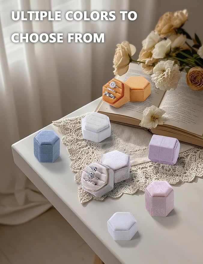 Velvet 3 Slots Jewelry Ring Box Engagement Wedding Box Keepsake Box Bridal Photo Ring Triple Slots Hexagon