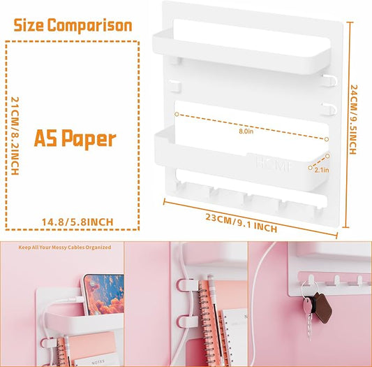 Yieach Bedside Wall Organizer for Dorm Bed,Rv,Small Room and Nightstand,Wall Mounted Floating Shelves and Bedside Shelf for Remote,Phone Holder,Charging Shelf,Cute Bedroom Decor for College Girl,White