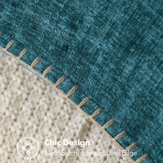 MIULEE Pack of 2 Couch Throw Pillow Covers 16x16 Inch Dark Teal Farmhouse Decorative Pillow Covers with Stitched Edge Soft Chenille Solid Dyed Pillow Covers for Sofa Bed Living Room