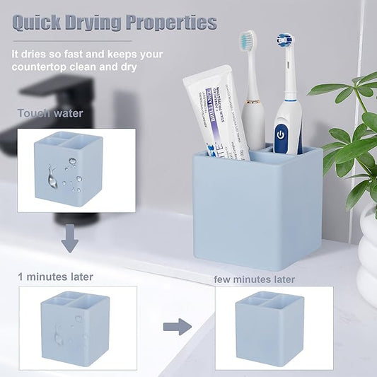 Diatomite Toothbrush Holders for Bathrooms, Electric Toothbrush and Toothpaste Holder 3 Slots Tooth Brush Organizer for Bathroom Countertop, Shower, Vanity - Blue