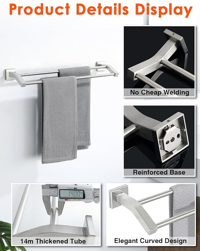 Alise Bath Double Towel Bars Towel Racks for Bathroom,28 Inch Wall Mount Towel Holder Heavy Duty SUS304 Stainless Steel Towel Hanger Towel Rail,Brushed Nickel