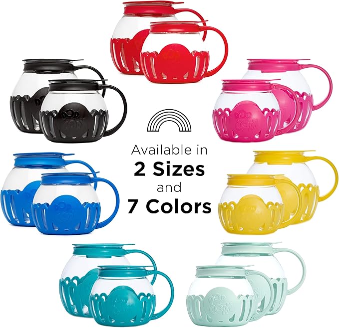 Ecolution Patented Micro-Pop Microwave Popcorn Popper with Temperature Safe Glass, 3-in-1 Lid Measures Kernels and Melts Butter, Made Without BPA, Dishwasher Safe, 1.5-Quart, Aqua (Pack of 4)