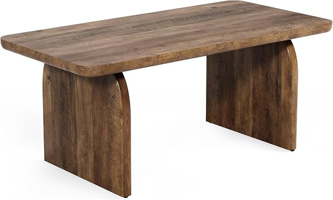 LITTLE TREE Farmhouse Coffee Table, 47 Inches Wooden Center Tables with Rounded Corners, Rectangular Living Room Tables, Modern Low Cocktail Tea Furniture for Living Room (Rustic Brown)