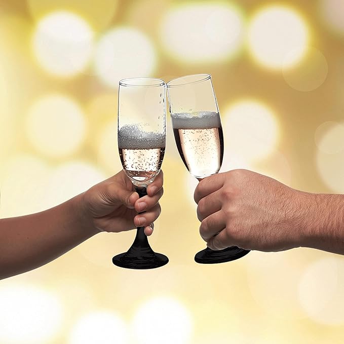 DISCOUNT PROMOS Premiere Champagne Flutes 6.25 oz. Set of 10, Bulk Pack - Elegant Drinkware for Weddings, Events, & Promotional Gifts - Black