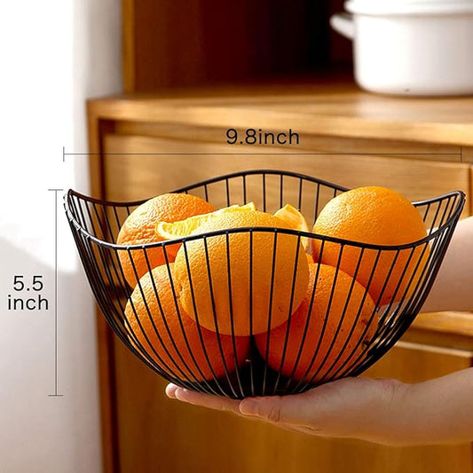 DMAR Wire Fruit Basket for Kitchen Counter with Wave Design. Black Fruit Bowl for Fruits & Veggies
