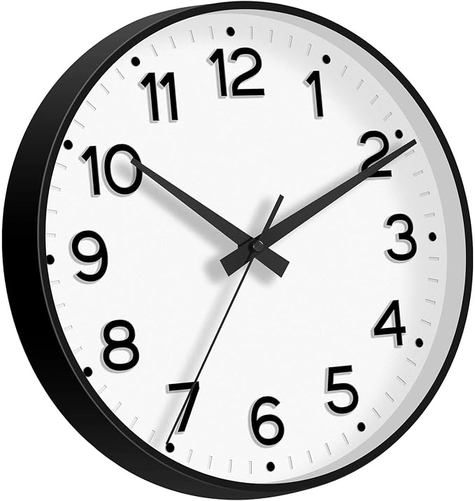 Roymnie Wall Clock 12 Inch Silent Wall Clocks Battery Operated-Modern Non Ticking Analog Clock Decorative for Kitchen Bedroom Office (Black)