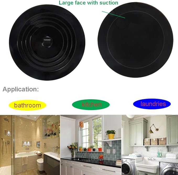 V-TOP Tub Stopper 2 Pack, 6 inches Large Silicone Drain Plug Hair Stopper Flat Suction Cover for Kitchen, Bathroom and Laundry