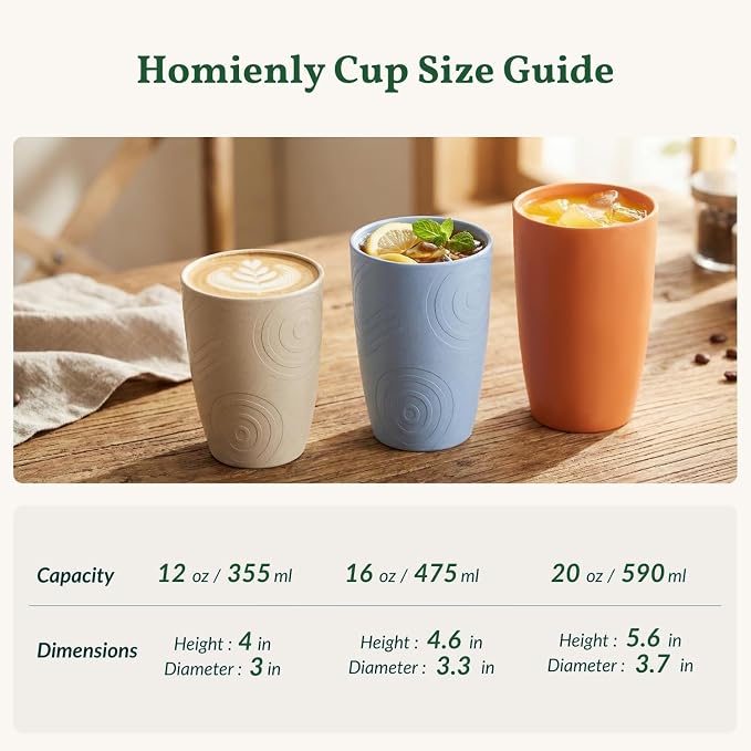 Homienly Wheat Straw Cups Unbreakable Plastic Cups Reusable Drinking Cups for Kitchen, Camping, Picnic, RV, Microwave & Dishwasher Safe Tumblers 16 oz Cups for Kids, Water, Juice, Set of 6 (Multi)