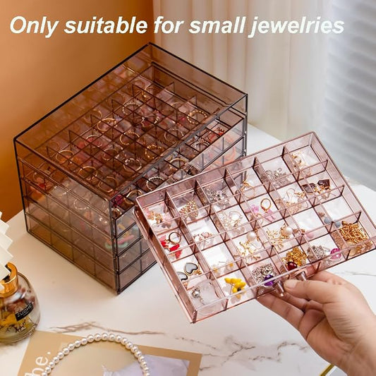 YUFONG Earring Storage Box Organizer, Acrylic Jewelry Storage Box Holder 5 Drawers Transparent Jewelry Display Stand with 120 Small Compartments Gift Boxes for Women Girls (Clear Purple Brown)