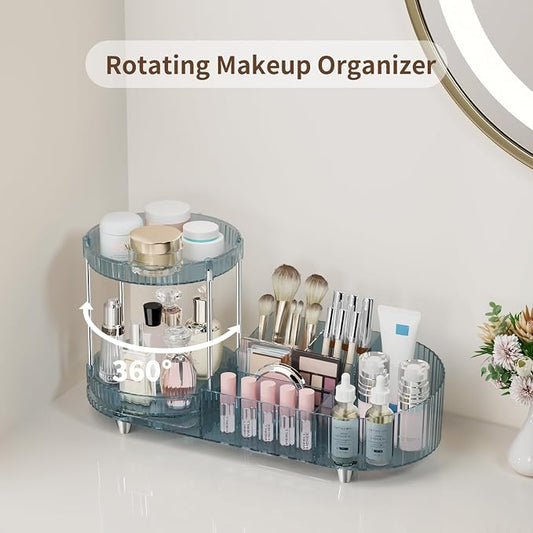 Rotating Makeup Organizer for Vanity, 2 Perfume Trays with 5 Compartments Cosmetic & Skincare Storage, Space-Saving Beauty Organizer, Multi-Purpose Countertop Organizers for Bathroom, Desktop, Pantry