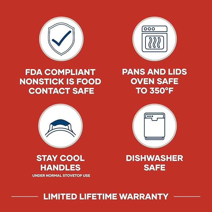 Farberware Cookstart DiamondMax Nonstick Cookware/Pots and Pans Set, Dishwasher Safe, Includes Baking Pan and Cooking Tools, 15 Piece - Red