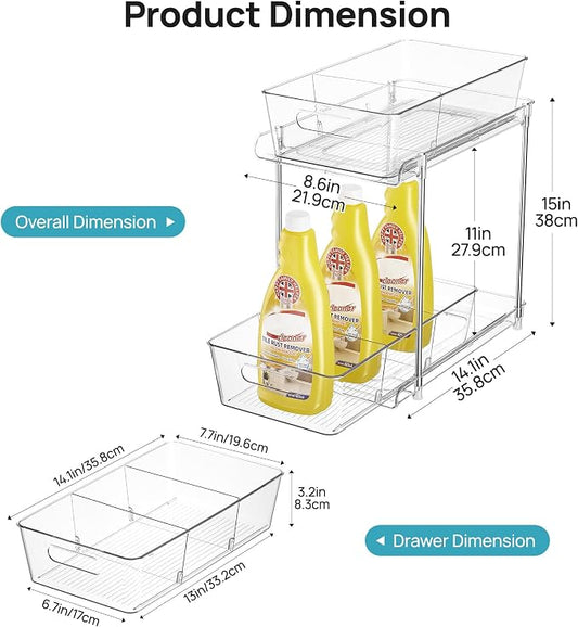 Vtopmart 2 Pack Plastic Larger Higher Bathroom Kitchen Under Sink Organizer (M-Higher)