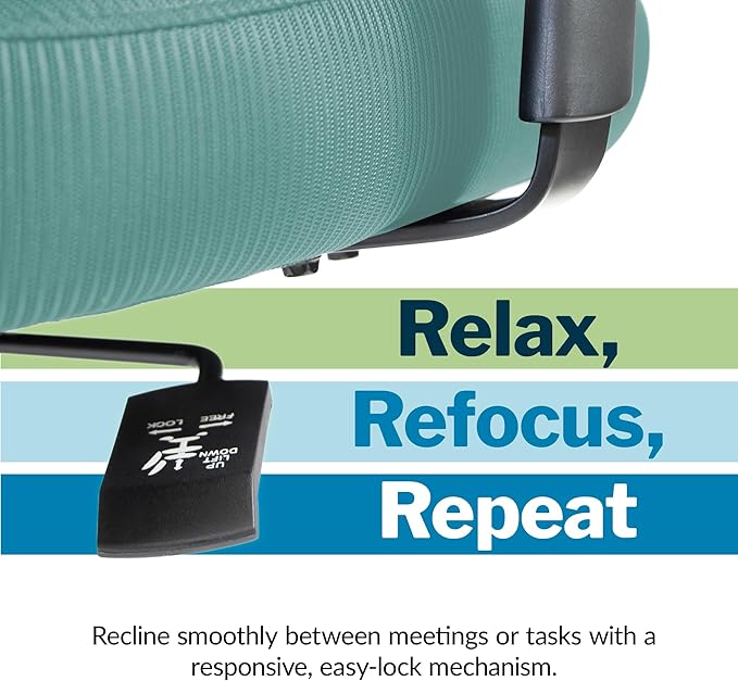 Vari Foundation Chair - Ergonomic Home Office Desk Chair + Adjustable Height, Tilt, and Armrests, Breathable Mesh, Lumbar Support - Swivel Rolling Task Chair for Office or Study (Seaside Blue)