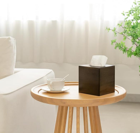 Mkono Tissue Box Cover Square Open-Bottom Wood Tissue Box Holder Decorative Facial Cube Organizer Modern Farmhouse Decor for Bathroom Bedroom Dresser Living Room Office Dorm, Dark Brown