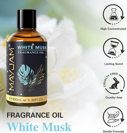 MAYJAM 100ML/3.38FL.OZ White Musk Fragrance Oils with Glass Dropper, Essential Oils for Diffusers for Home, Long Lasting Scented Oils for Diffusers Soap Candle Making