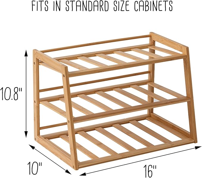 Honey-Can-Do 3-Tier Bamboo Water Bottle Organizer Rack - Stackable, Natural Wood Storage for Cabinet & Pantry