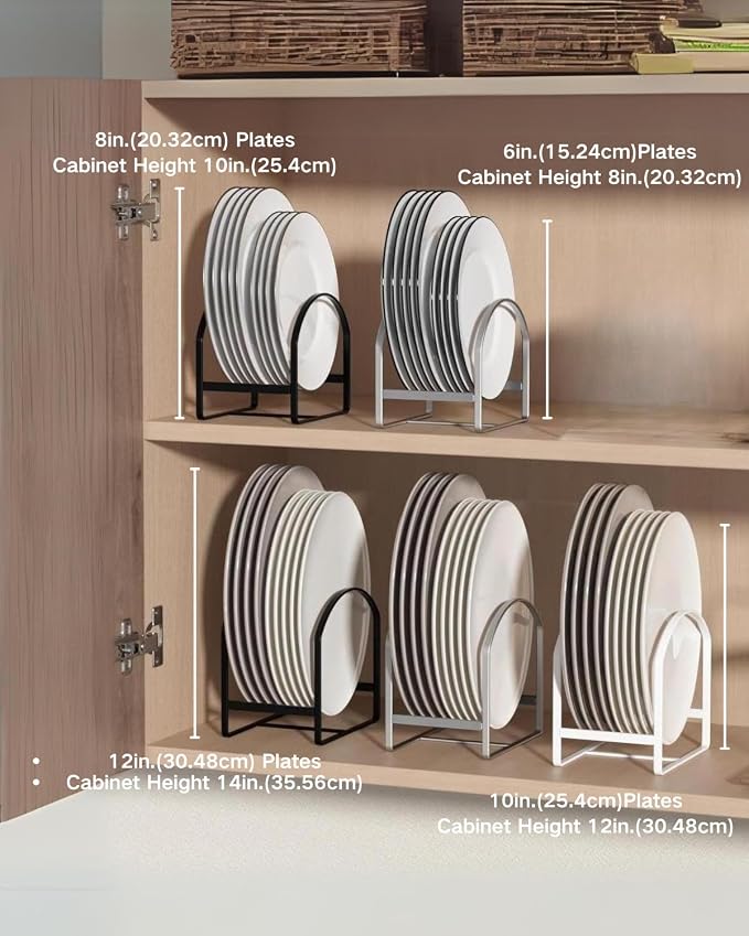 2 Pack Kitchen Plate Holder Organizer for Cabinet Space Saver Dinner Dish Storage Rack Upright Dish Drying Racks Metal Plate Dish Racks Stand for Cupboard and Countertop Rustproof Large White