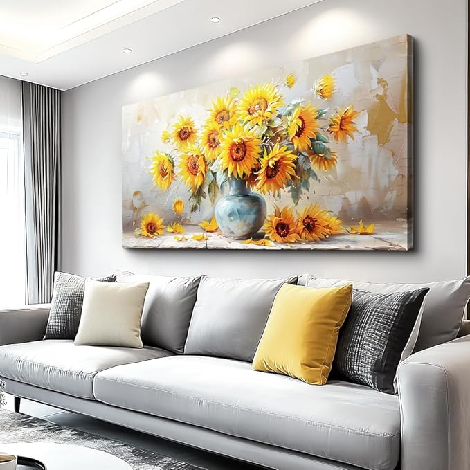 MHARTK66 Canvas Wall Art For Living Room Farmhouse Sunflower Wall Decor Large Flower Field Paintings For Bedroom Vintage Poster Art Prints Framed Artwork For Walls Kitchen Pictures Wall Decor 20x40