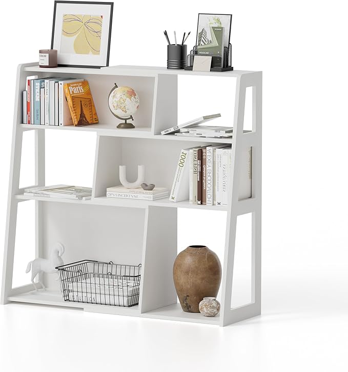 Extendable Bookshelf, 3 Tier Wood Bookcase Storage Book Shelves Adjustable Organizer for Bedroom Living Room Home Office Corner, White