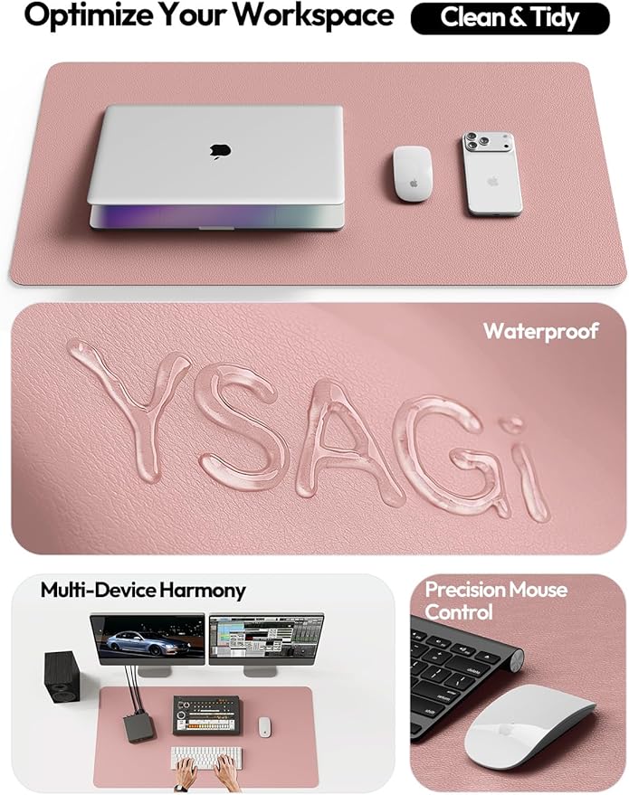 YSAGi Leather Desk Protector, Office Mat, Large Mouse Mat, Non-Slip PU Leather Blotter, Laptop Pad, Waterproof Writing Pad for Office and Home (Pale Mauve, 31.5" x 15.8")
