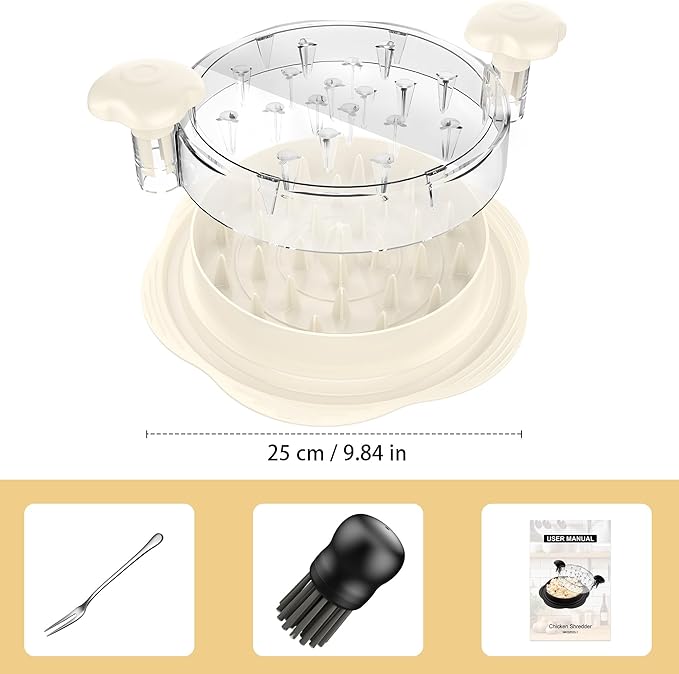Chicken Shredder Tool Twist Large Chicken Breast Shredder with Brush&Fork, Visible Meat Shredder Machine, Strong Anti-Slip Strip, Ergonomic Handle, BPA Free, Suitable for Pork Beef Chicken (White)